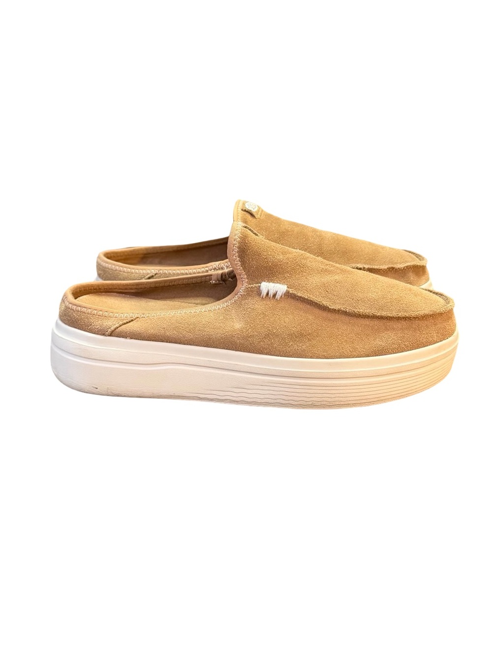 Hey Dude Austin Lift Suede Platform Mules Moccasins Tan Women's Size 11